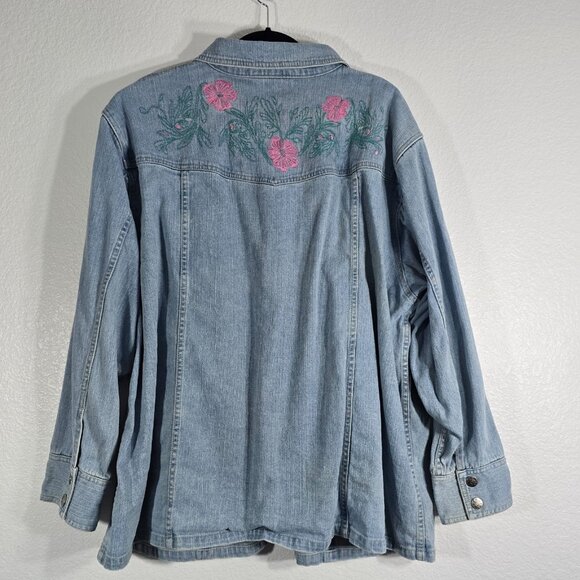 Denim & Co. Jacket Women Plus Size 2X Blue Long Sleeve Embroidered Floral Button - Picture 6 of 11